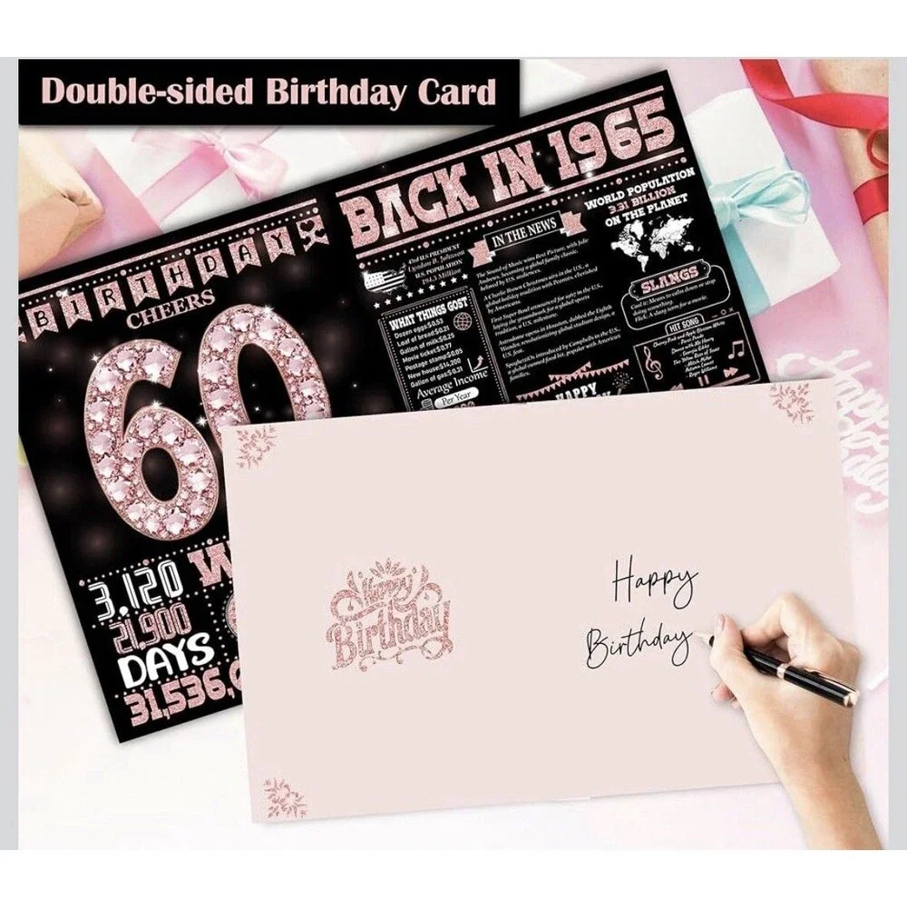 Large 60th Birthday Card With Envelope Black Pink Happy 60th Birthday Large 1965